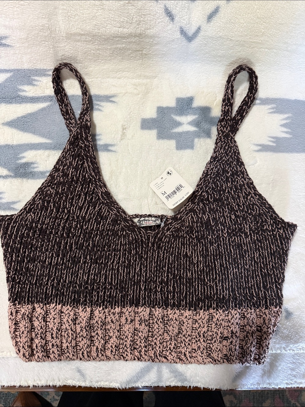 Two-Tone Knit Cropped Camisole in Brown and Pink